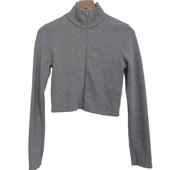 Womens Sz 3 Sz S Gray Cropped Front Zipper Ribbed Sweatshirt - Picture 1 of 4